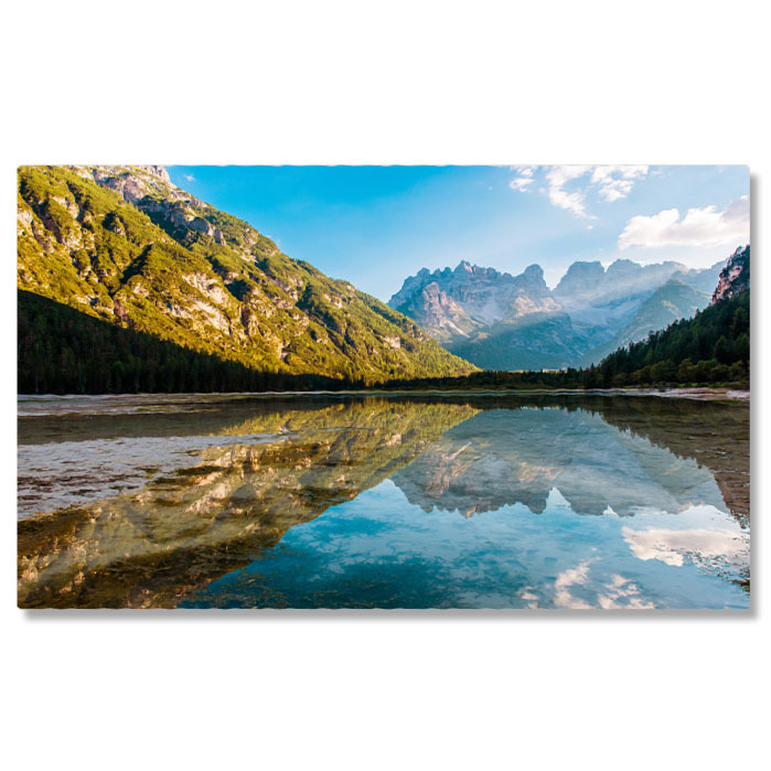 Apă & Natură - Tablou Canvas Peisaj Frumos in Dolomiti, Lago di Landro Lacuri Alpine si Varfuri Impunatoare in Inima Naturii 40x25CM