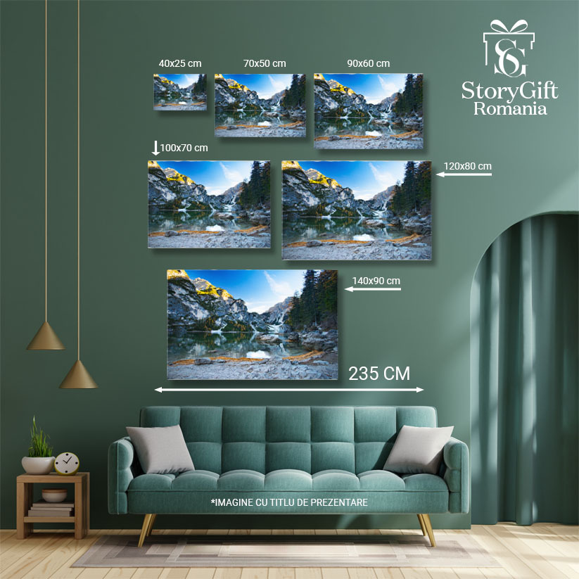 Tablou Canvas Lago de Braies in Culorile toamnei  O Imbinare Armonioasa a Naturii cu Culoarea toamnei, O Escapada Perfecta in Peisajele Magice ale Italiei 40x25CM [4]