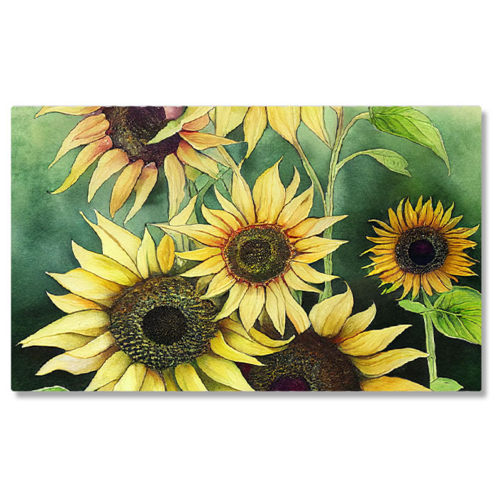 Flori - Tablou Canvas: Desen din creion cu flori galbene pe fundal verde - Buchet cu floarea soarelui 40x25CM