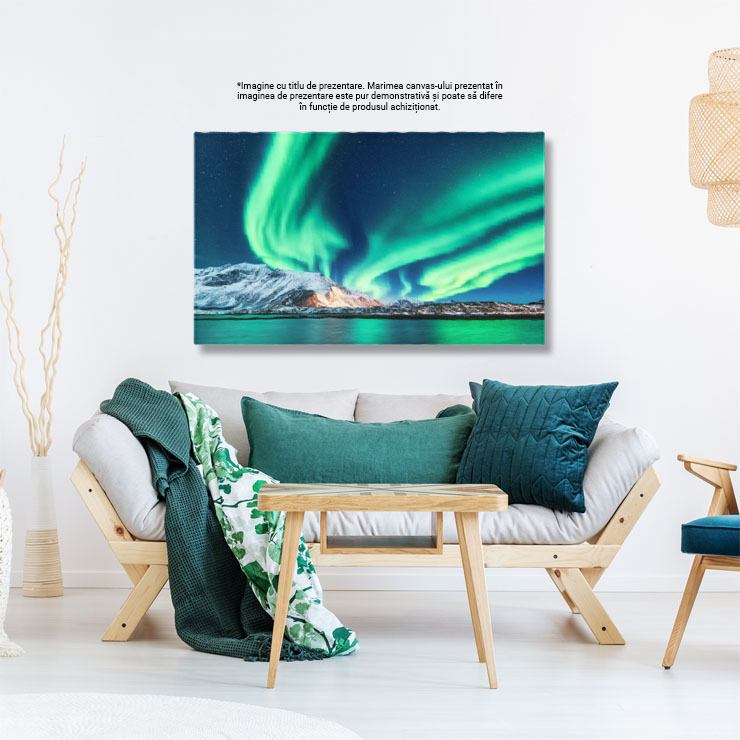 Tablou Canvas cu Luminile Nordului peste Norvegia - Spatiu, Galaxie, Verde 40x25CM [2]