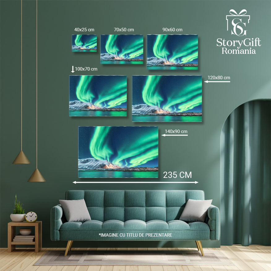 Tablou Canvas cu Luminile Nordului peste Norvegia - Spatiu, Galaxie, Verde 40x25CM [4]