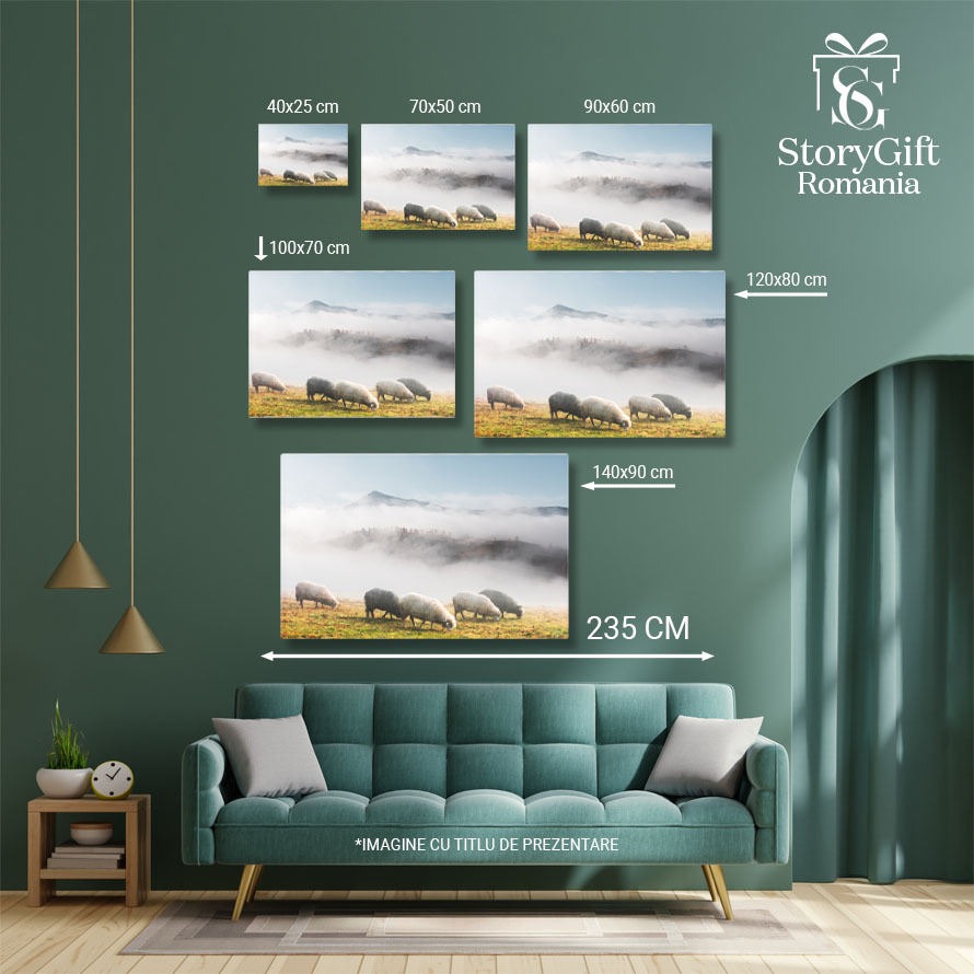 Tablou Canvas - Oi in munte pe ceata: sheeps, foggy, mountain, nature 40x25CM [4]