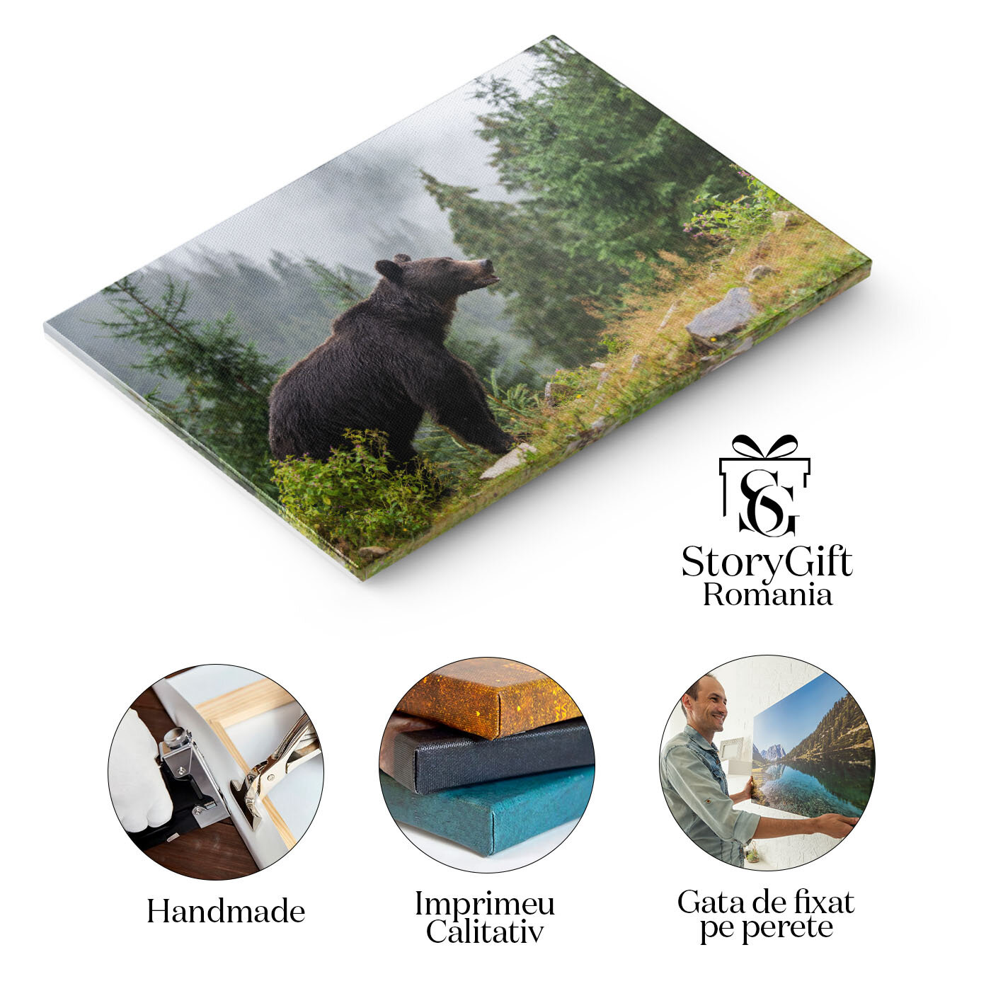 Tablou Canvas - Padurea Taigalei: Peisajul Minunat al Nordului, insotit de Maretia Ursului Grizzly 40x25CM [1]