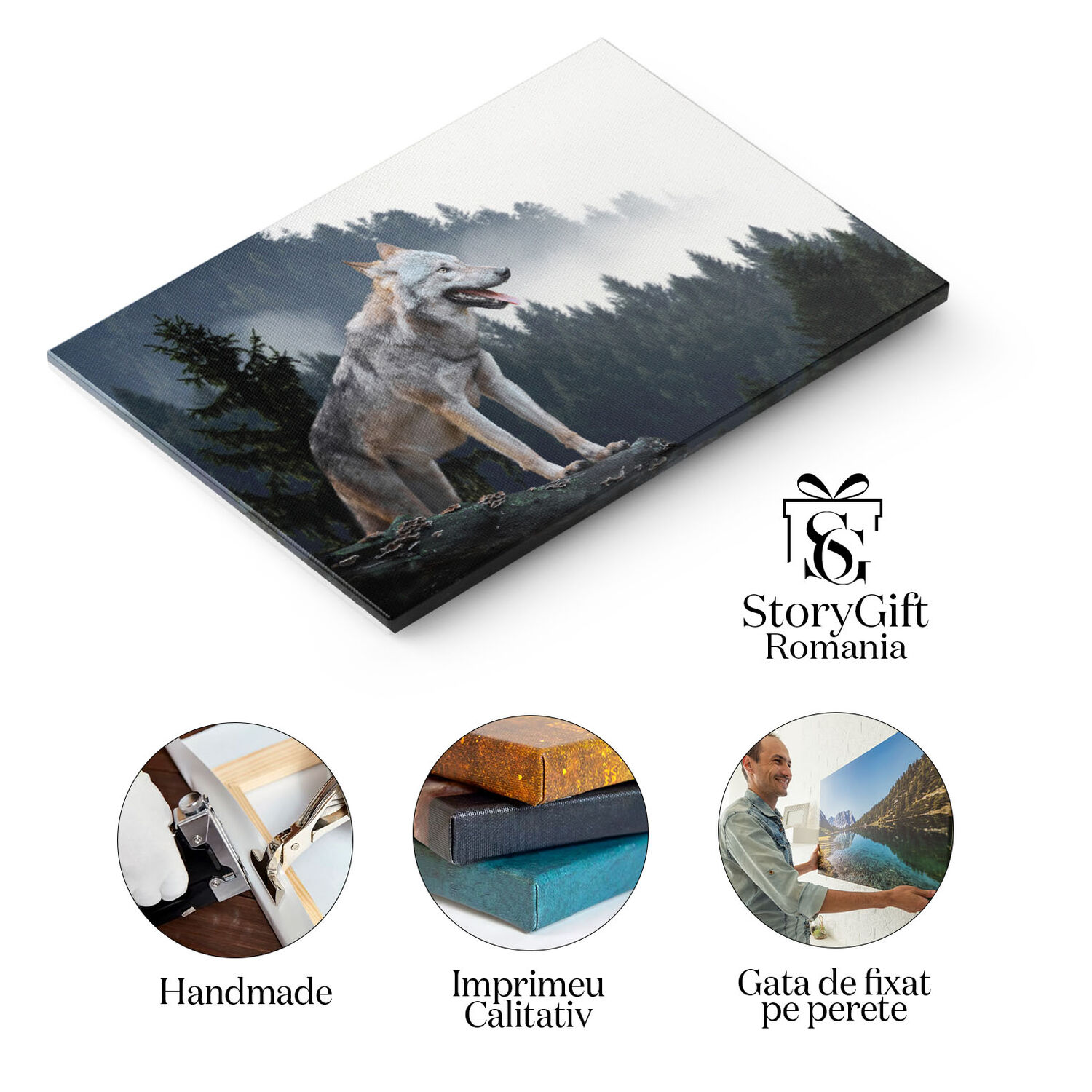 Tablou Canvas - Portret de Lup Gris: Privirea Salbatica a Lupului in Natura 40x25CM [1]