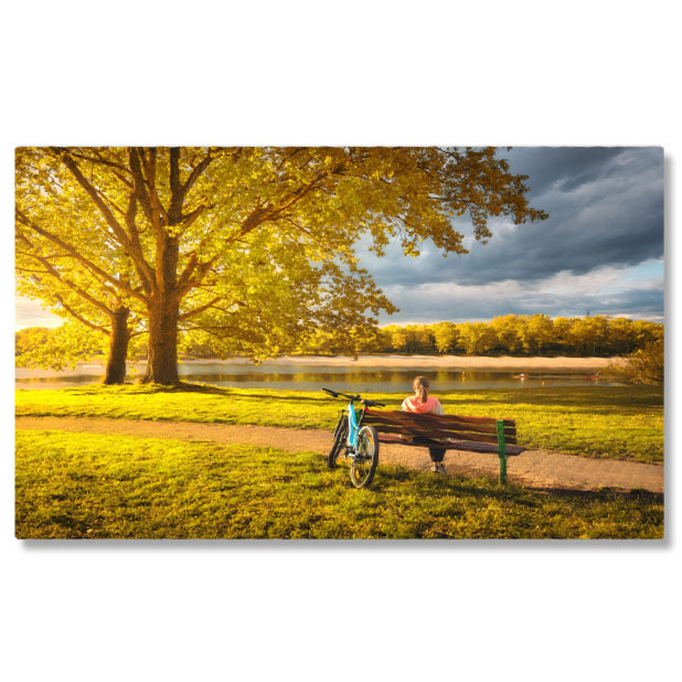 Peisaj - Tablou Canvas - Bicicleta in Toamna: Relaxare la Lacul de Parc 40x25CM