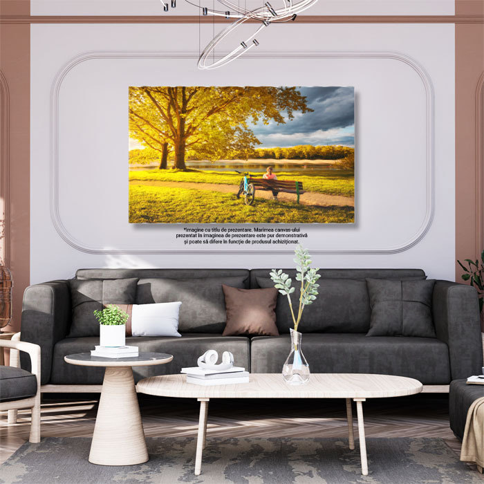 Tablou Canvas - Bicicleta in Toamna: Relaxare la Lacul de Parc 40x25CM [2]