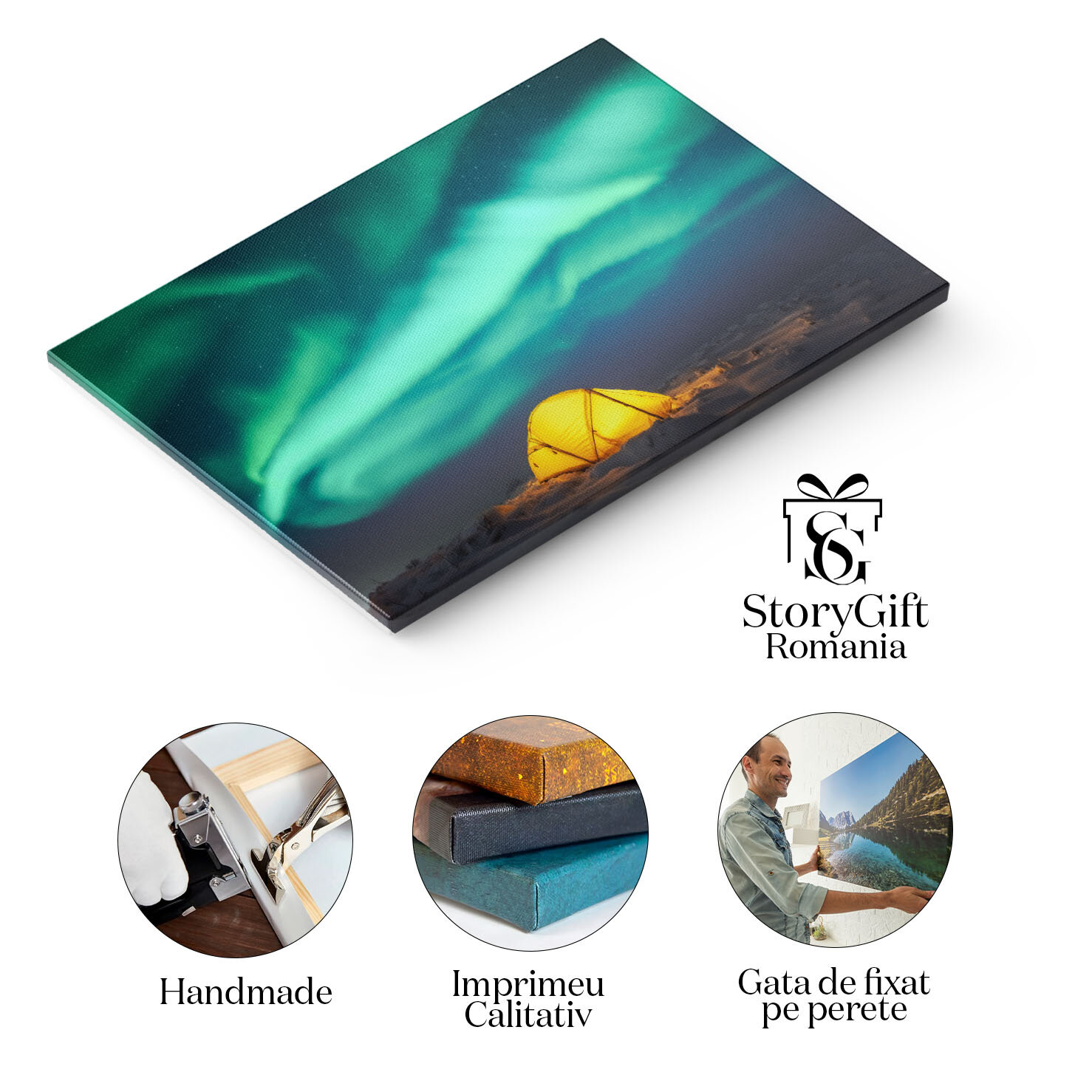 Tablou Canvas - Dansul Luminilor Nordului: Aurora Boreala in Peisaje de Iarna 40x25CM [1]