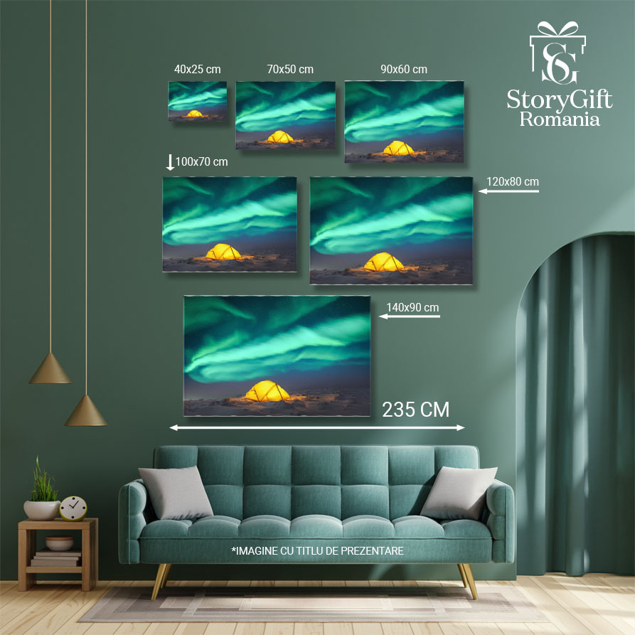 Tablou Canvas - Dansul Luminilor Nordului: Aurora Boreala in Peisaje de Iarna 40x25CM [4]