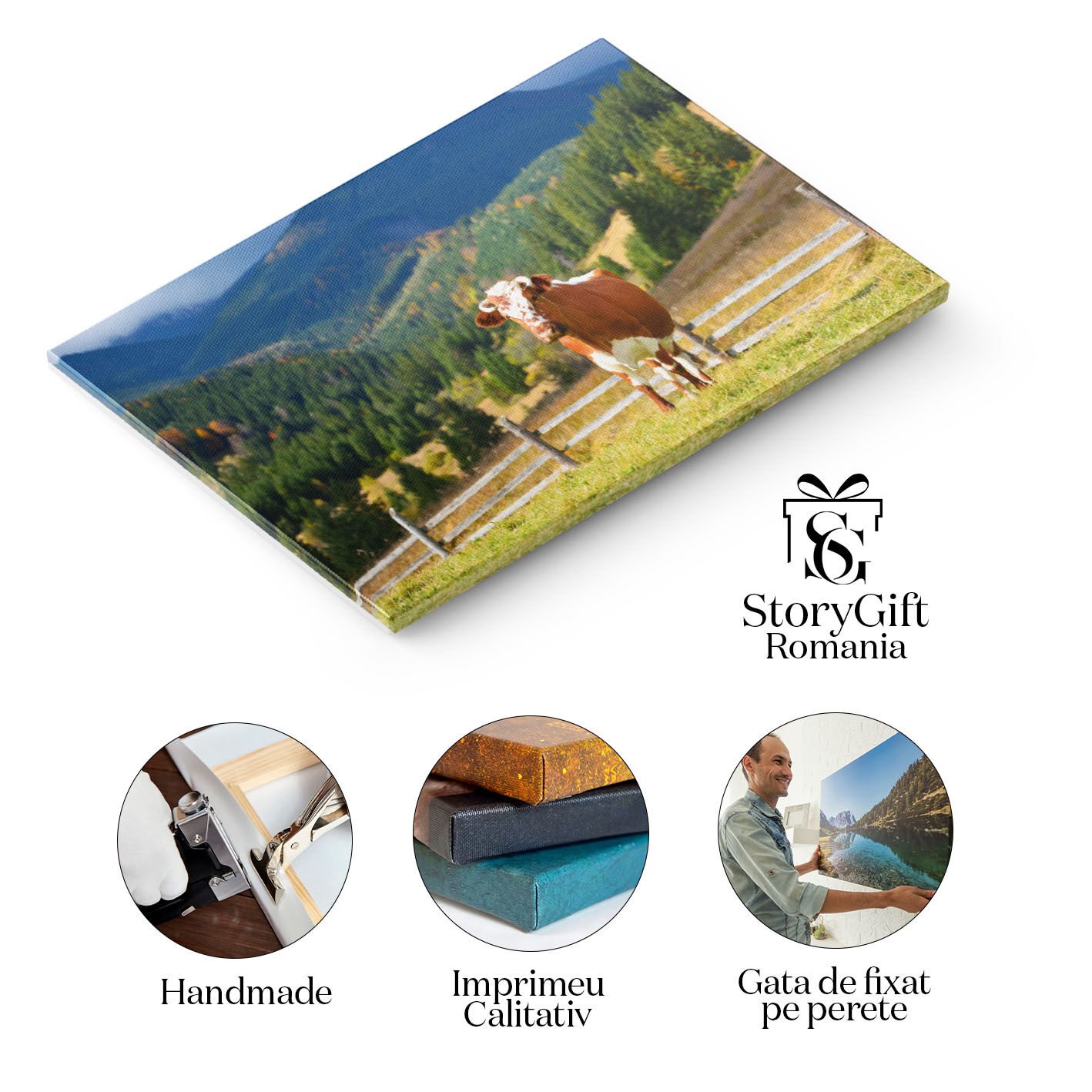 Tablou Canvas - Europe, Carpati: Animale la Ferma in Peisaj Natural 40x25CM [1]