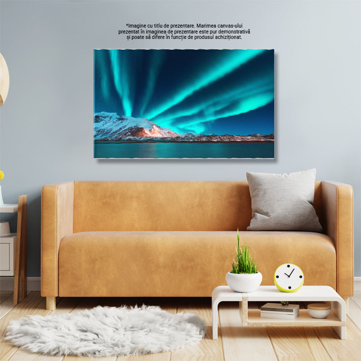 Tablou canvas cu aurora boreala, zapada, munti, mare, noapte, multicolor 40x25CM [2]
