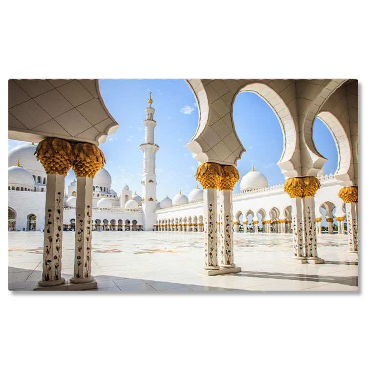 Oraș - Tablou Canvas - Splendoarea Arhitecturala a Moscheei Sheikh Zayed: Arce, Marmura si Detalii de Lux in Abu Dhabi 40x25CM