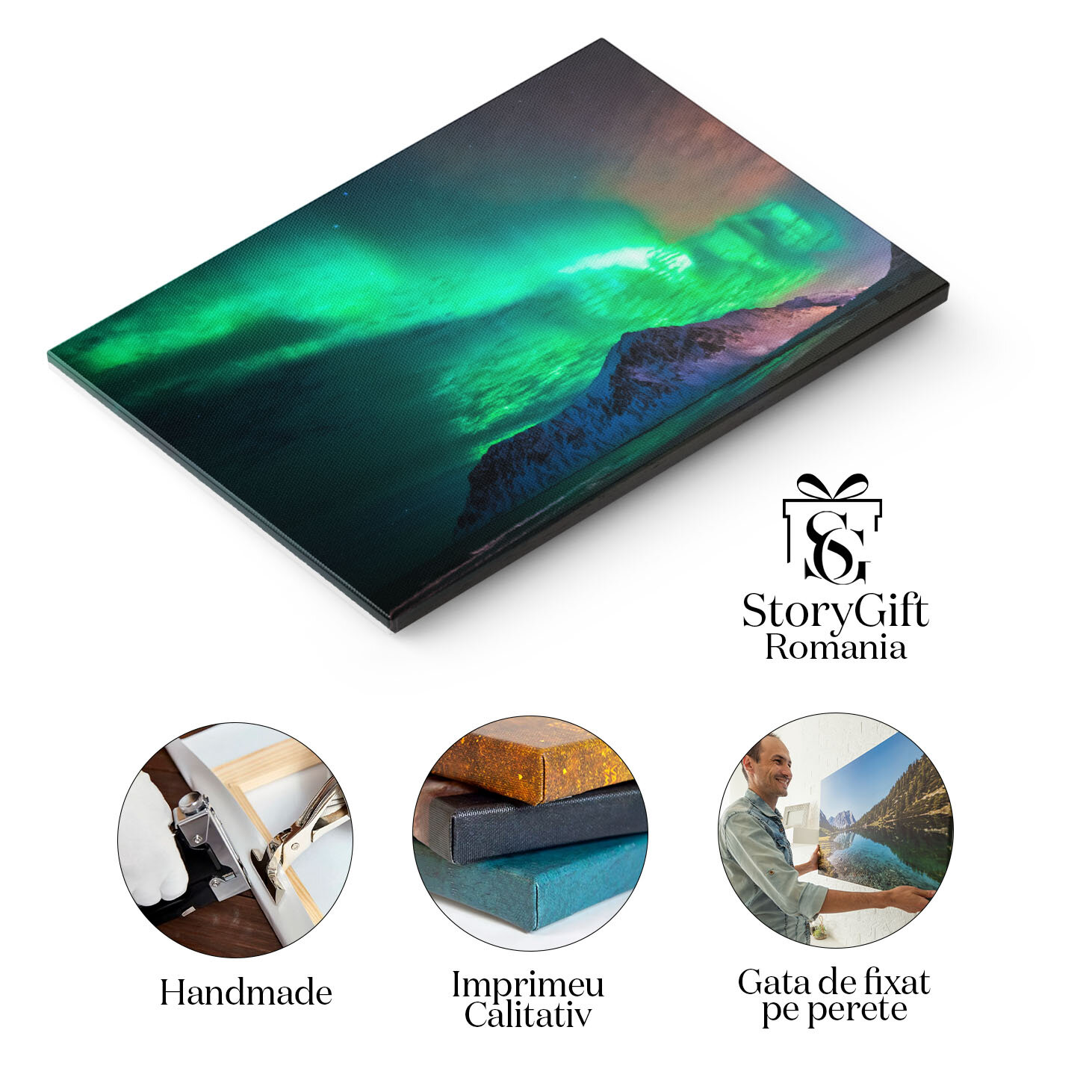 Tablou canvas cu munte, plaja, valuri, aurora boreala, zapada, multicolor 40x25CM [1]