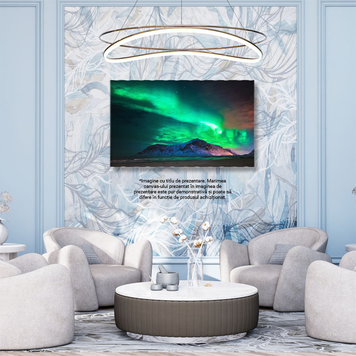 Tablou canvas cu munte, plaja, valuri, aurora boreala, zapada, multicolor 40x25CM [2]