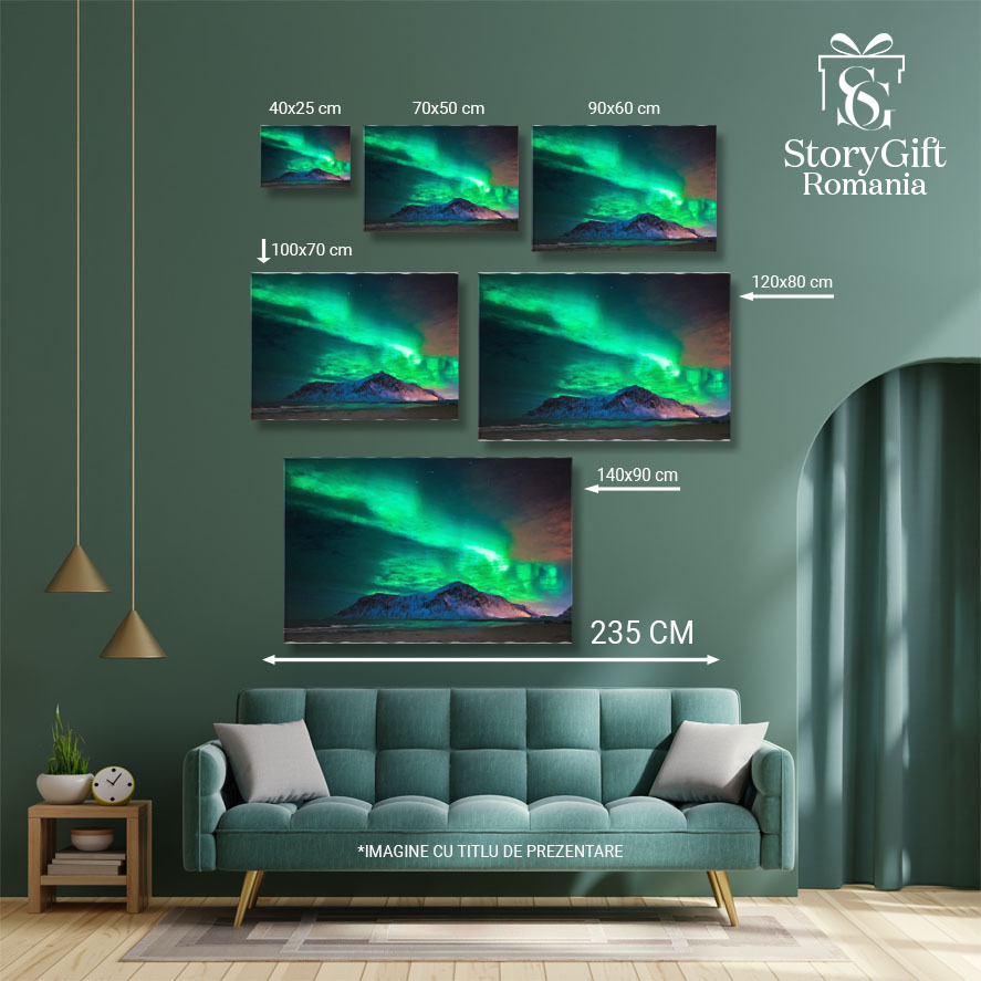 Tablou canvas cu munte, plaja, valuri, aurora boreala, zapada, multicolor 40x25CM [4]