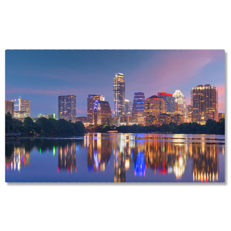 Oraș - Tablou canvas cu oras, noapte, lac, cer, lumini, urban, multicolor 40x25CM