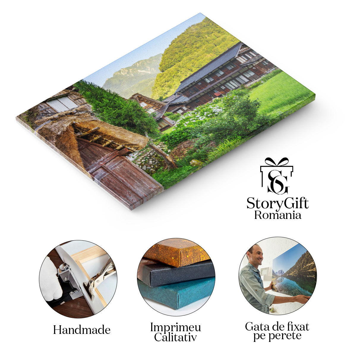 Tablou Canvas - Vara in Shirakawa: summertime, rice, rural, gifu, gassho, japanese 40x25CM [1]