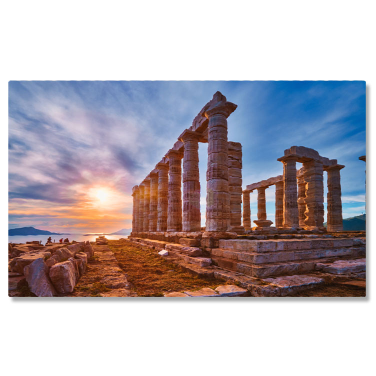 Apus și Răsări - Tablou Canvas - Ruinele la Capul Sounion, Grecia: Istorie si Arheologie la Apus 40x25CM