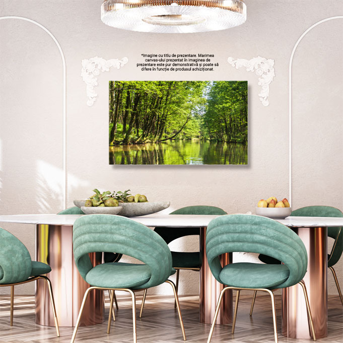 Tablou canvas cu rau, padure, copaci, lumina soarelui, verdeata, multicolor 40x25CM [2]