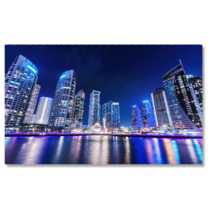 Oraș - Tablou Canvas: Silueta moderna a orasului Dubai la noapte Peisaj Urban, Dubai, Silueta Urbana 40x25CM