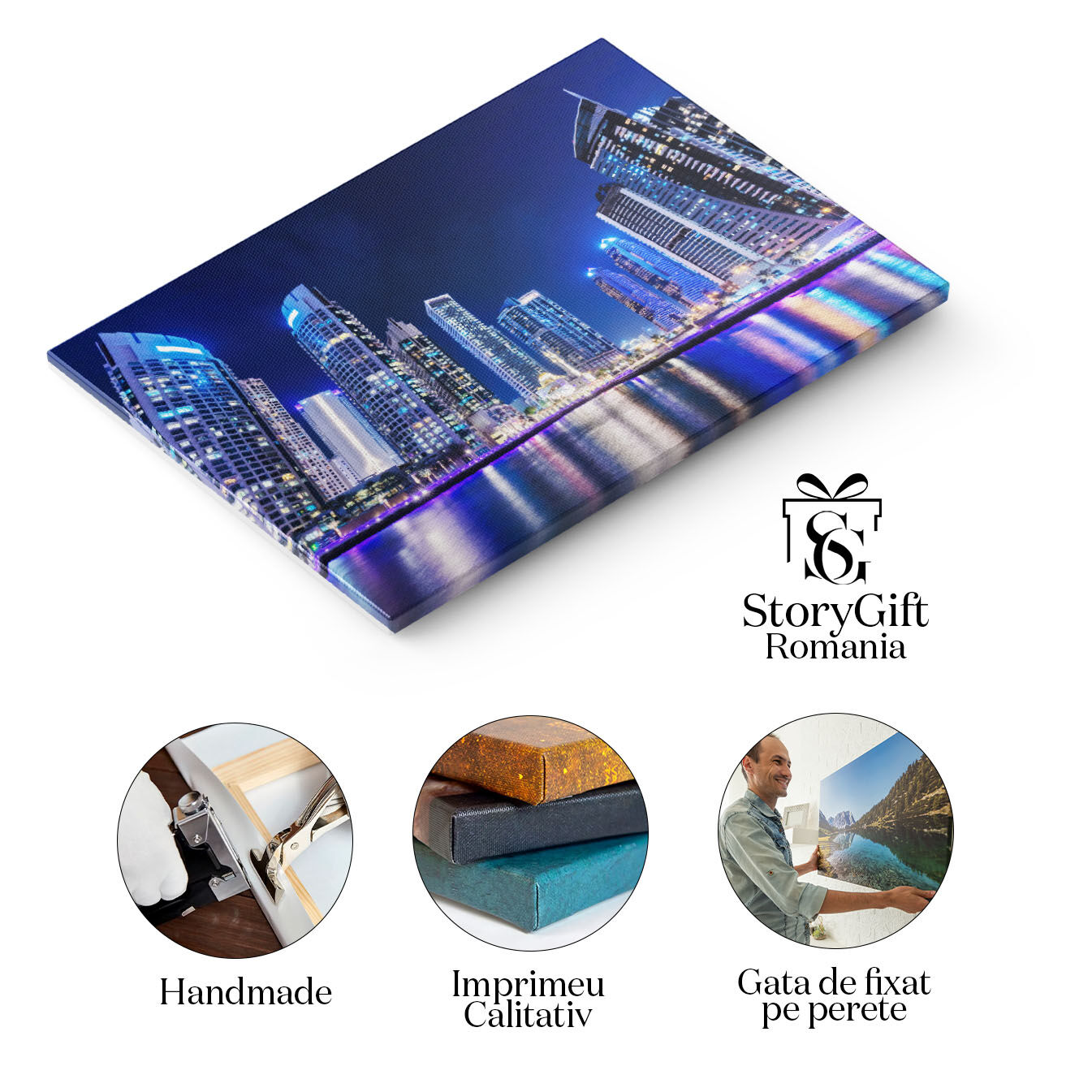 Tablou Canvas: Silueta moderna a orasului Dubai la noapte Peisaj Urban, Dubai, Silueta Urbana 40x25CM [1]