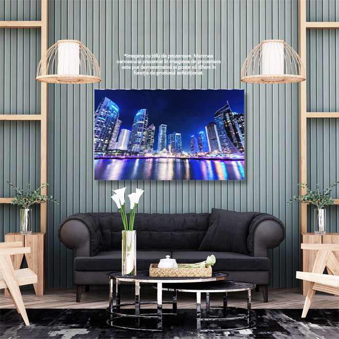 Tablou Canvas: Silueta moderna a orasului Dubai la noapte Peisaj Urban, Dubai, Silueta Urbana 40x25CM [2]