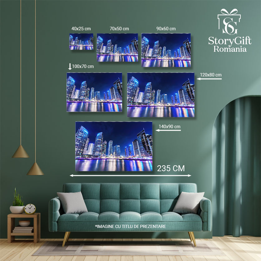 Tablou Canvas: Silueta moderna a orasului Dubai la noapte Peisaj Urban, Dubai, Silueta Urbana 40x25CM [4]