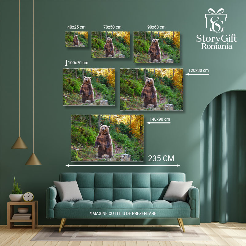 Tablou Canvas: Urs Brun la Plimbare Toamna - intalnire in Padure 40x25CM [4]