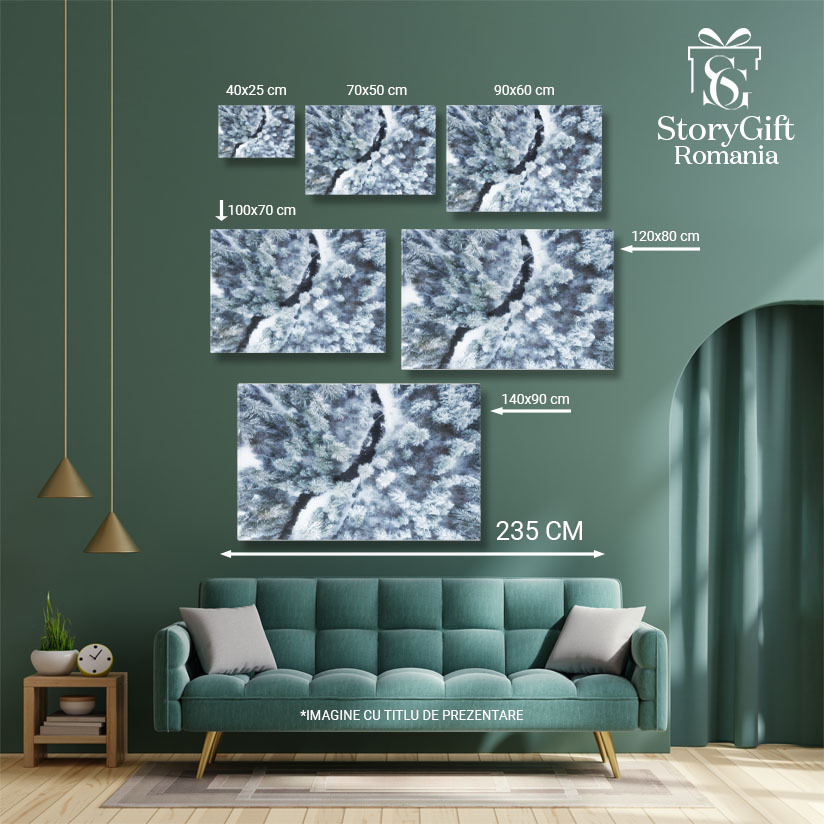 Tablou Canvas Vedere Aeriana la Padurea de Iarna si Raul Inghetat iarna, padure, aerian, rau, gheata 195 40x25CM [4]