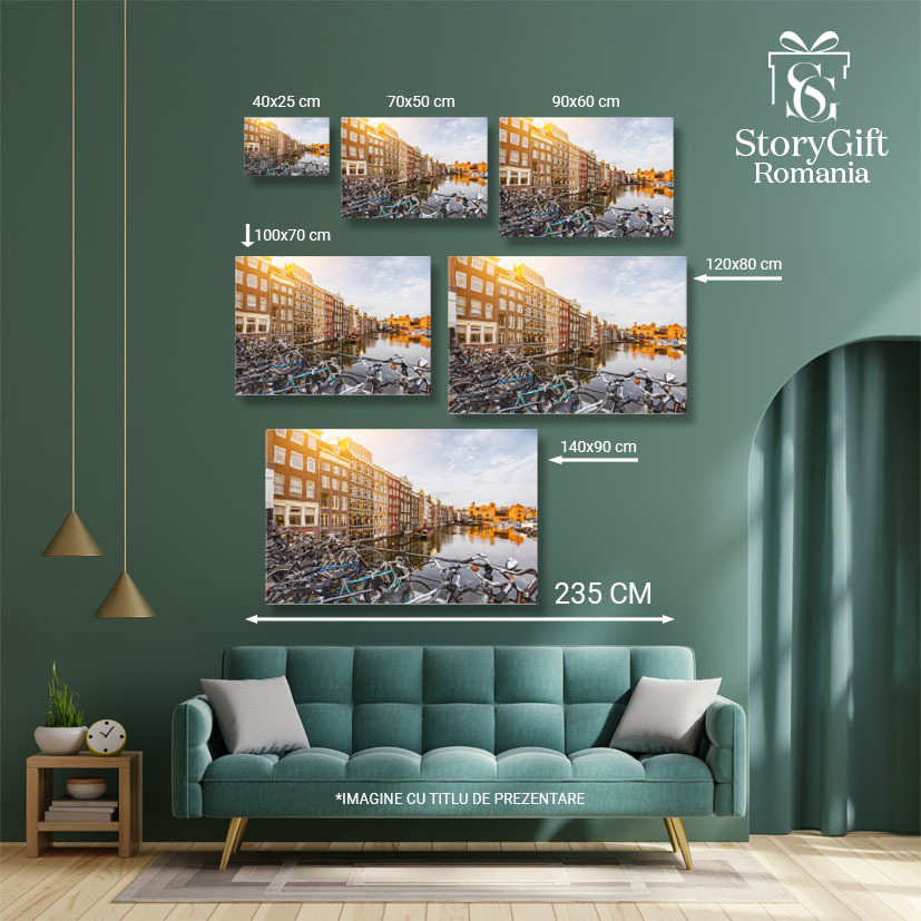 Tablou Canvas Amsterdam Peisaj Urban cu Canale si Cladiri Traditionale, amsterdam, city, netherlands, canal, dutch 438 40x25CM [4]