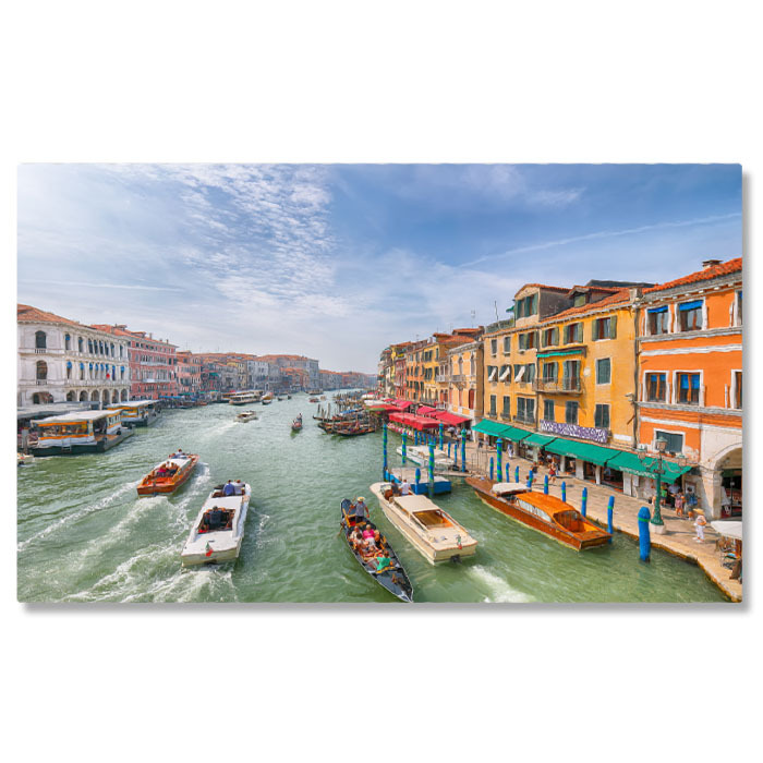 Oraș - Tablou Canvas Orasul Venetia la Apus cu Reflexii Magice in Canale, italia, apus, apa, arhitectura, romantic 515 40x25CM