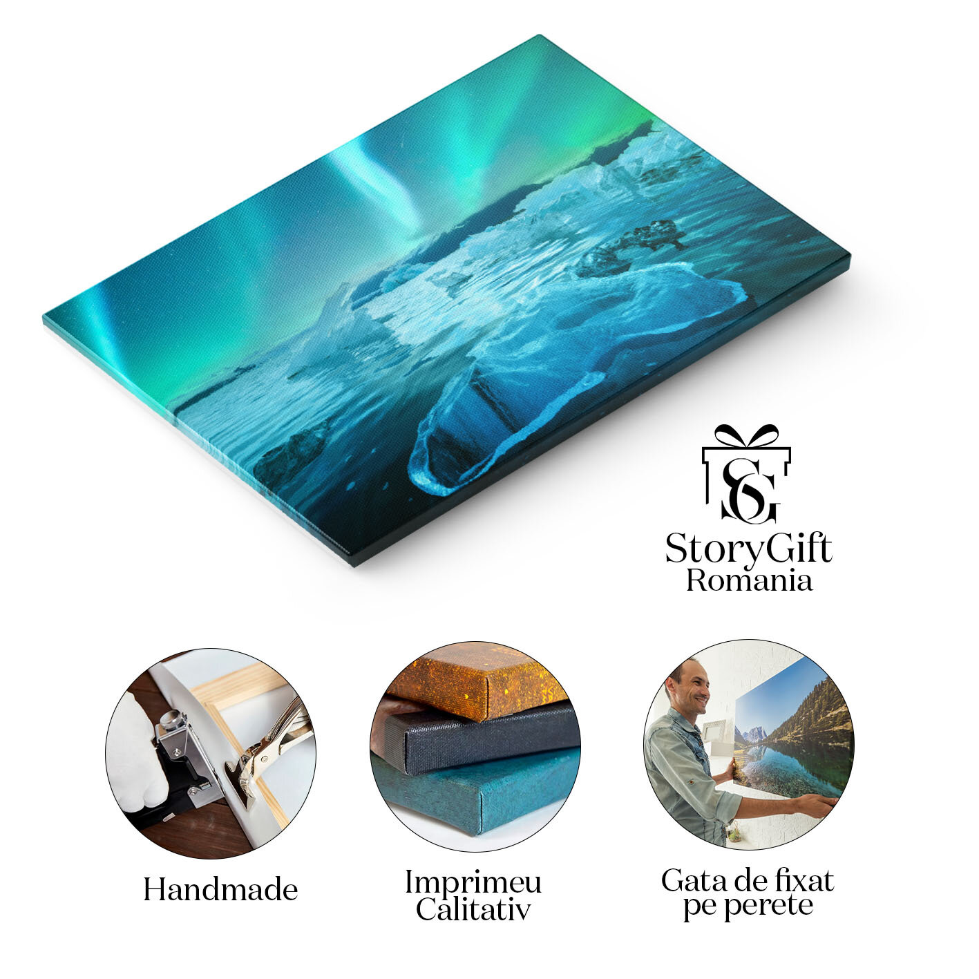 Tablou Canvas Aurore Boreale in Islanda, Luminile Nordului Peste Jokulsarlon, islanda, peisaj, lac, gheata 549 40x25CM [1]