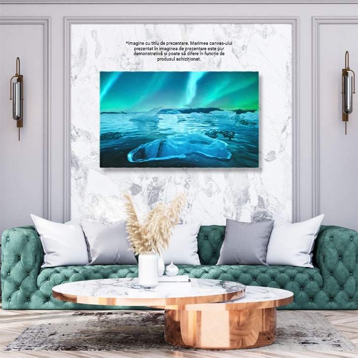 Tablou Canvas Aurore Boreale in Islanda, Luminile Nordului Peste Jokulsarlon, islanda, peisaj, lac, gheata 549 40x25CM [2]