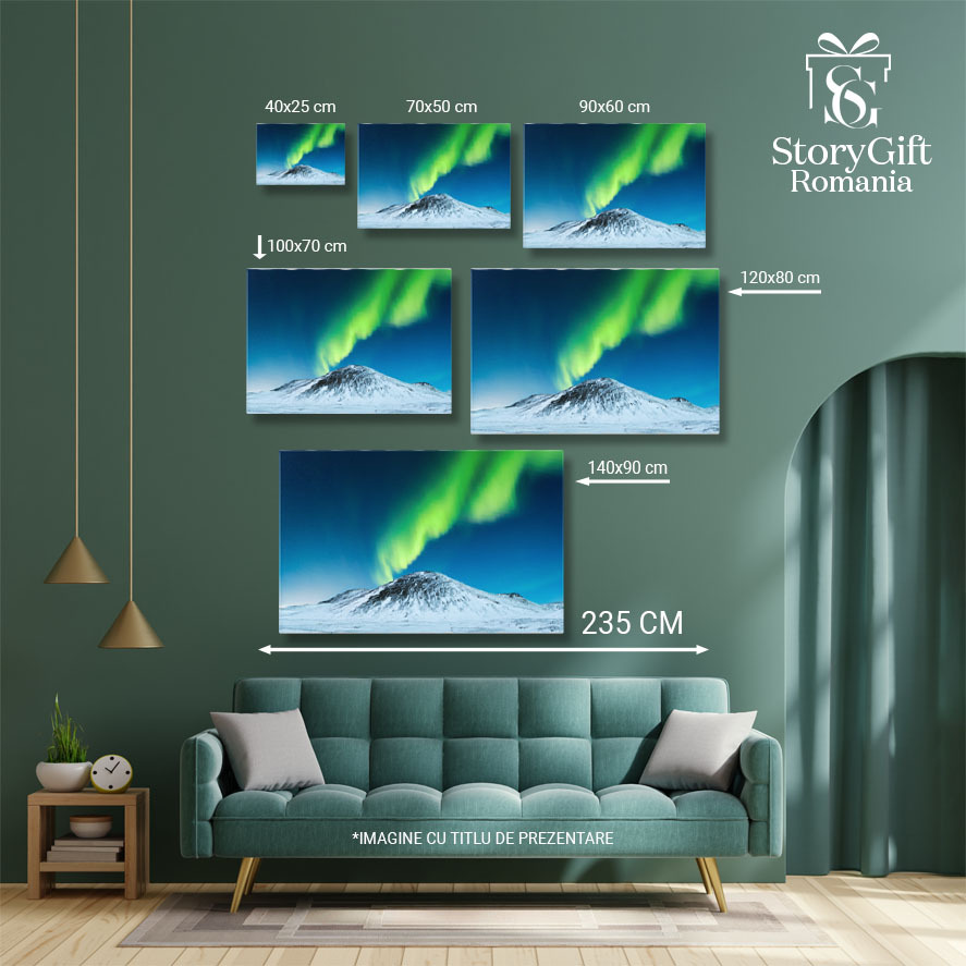 Tablou Canvas Aparitie Aurorii Boreale Peste Munte intr-o Noapte instelata Natura, Peisaj, Aurora Boreala, Noapte, Univers 571 40x25CM [4]