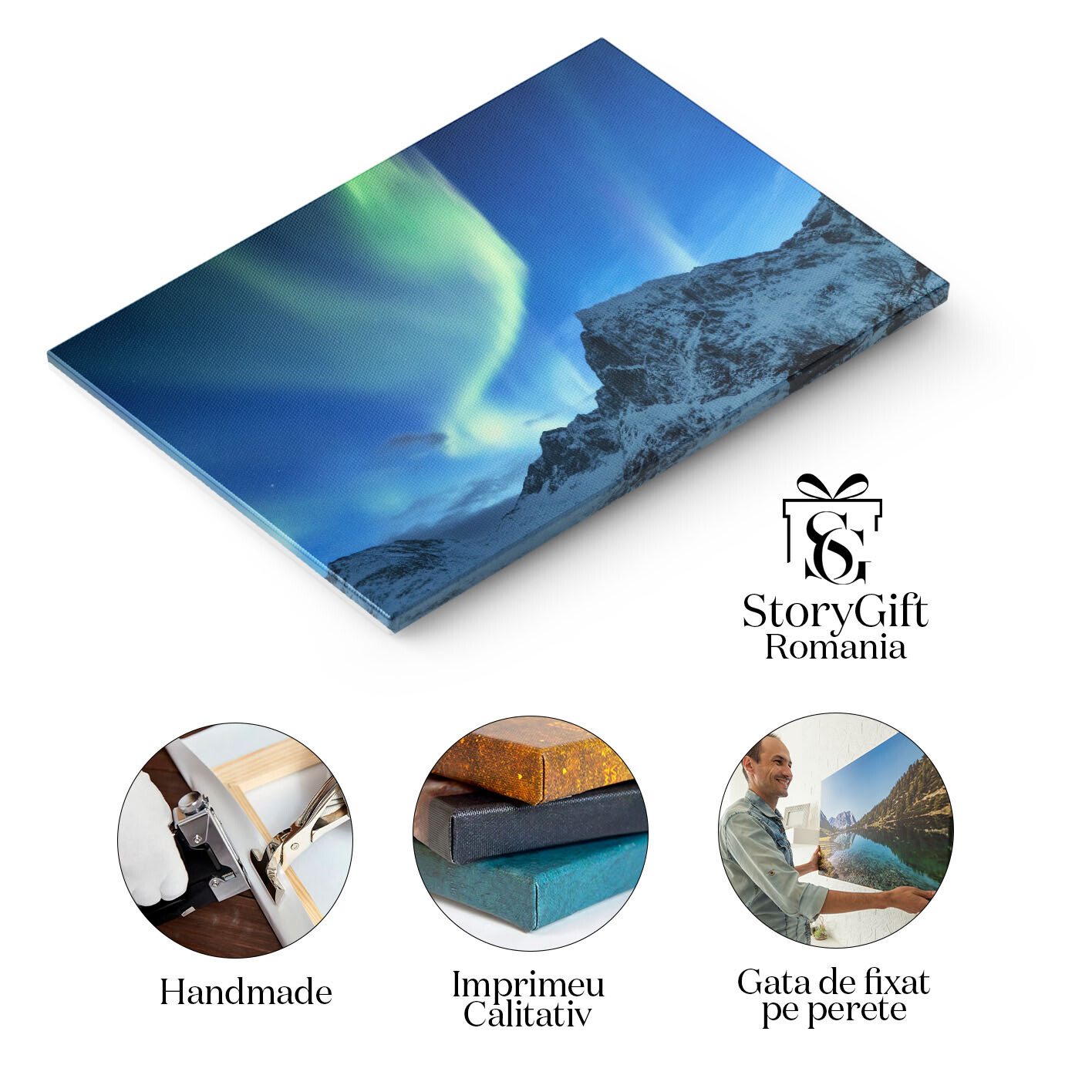 Tablou Canvas Aurora Boreala Peste Insulele Lofoten, Norvegia Luminile Nordului, Peisaj, Noapte, Natura, Astronomie 578 40x25CM [1]