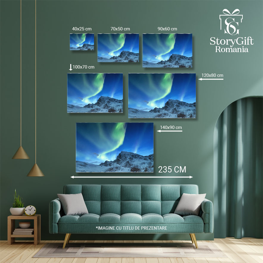 Tablou Canvas Aurora Boreala Peste Insulele Lofoten, Norvegia Luminile Nordului, Peisaj, Noapte, Natura, Astronomie 578 40x25CM [4]