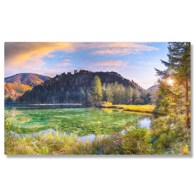 Plajă - Tablou Canvas View de Toamna Uimitor la Lacul Schiederweiher, Alpii natura, toamna, lac, Alpi, peisaj. 946 40x25CM