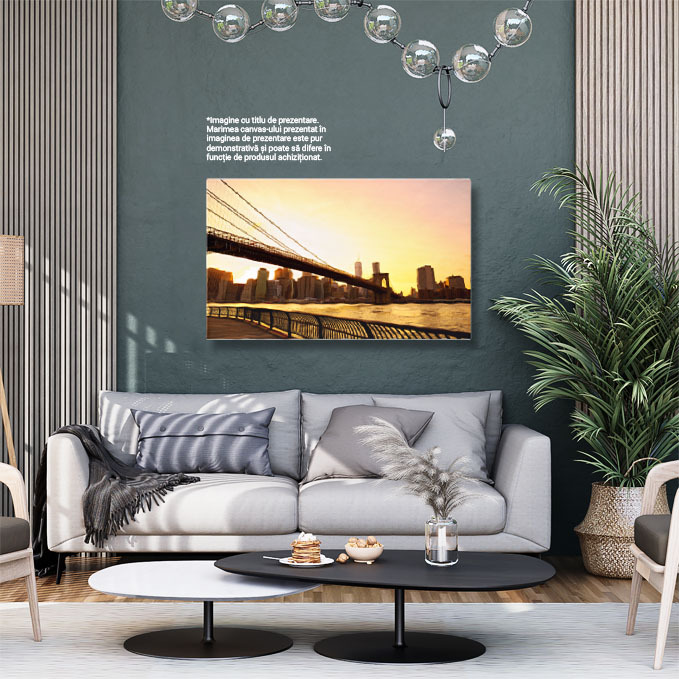 Tablou Canvas Podul Brooklyn la Apus Silueta Orasului America, atractie, pod, apus, district financiar. 1032 40x25CM [2]