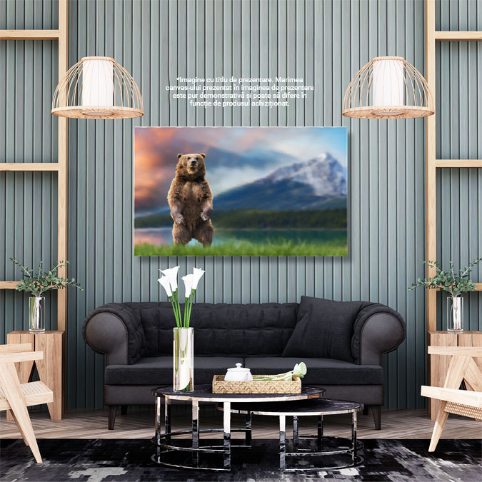 Tablou canvas cu urs, animal, cer, apus, nori, munte, padure, multicolor 40x25CM [2]