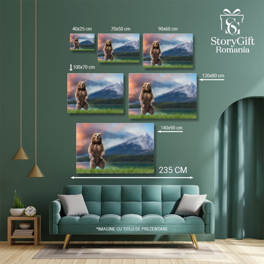 Tablou canvas cu urs, animal, cer, apus, nori, munte, padure, multicolor 40x25CM [4]