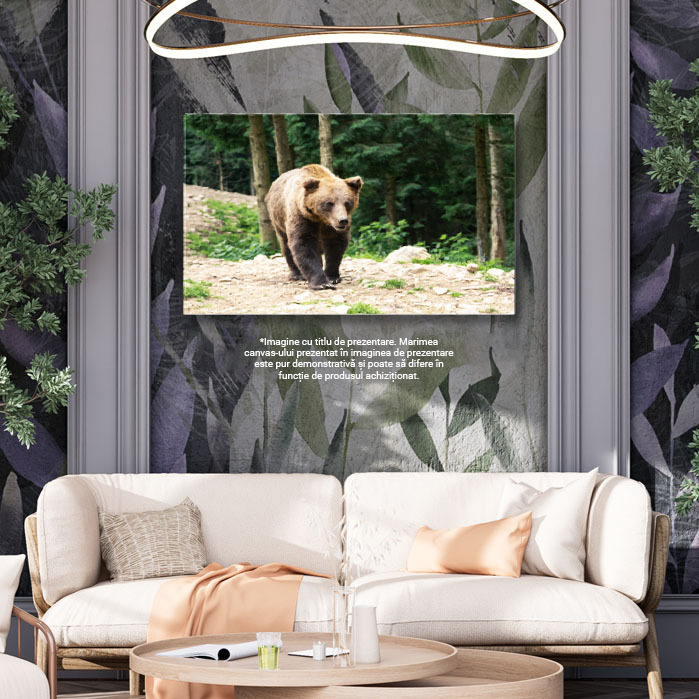 Tablou canvas cu urs, animnal salbatic, padure, pietre, natura, multicolor 40x25CM [2]