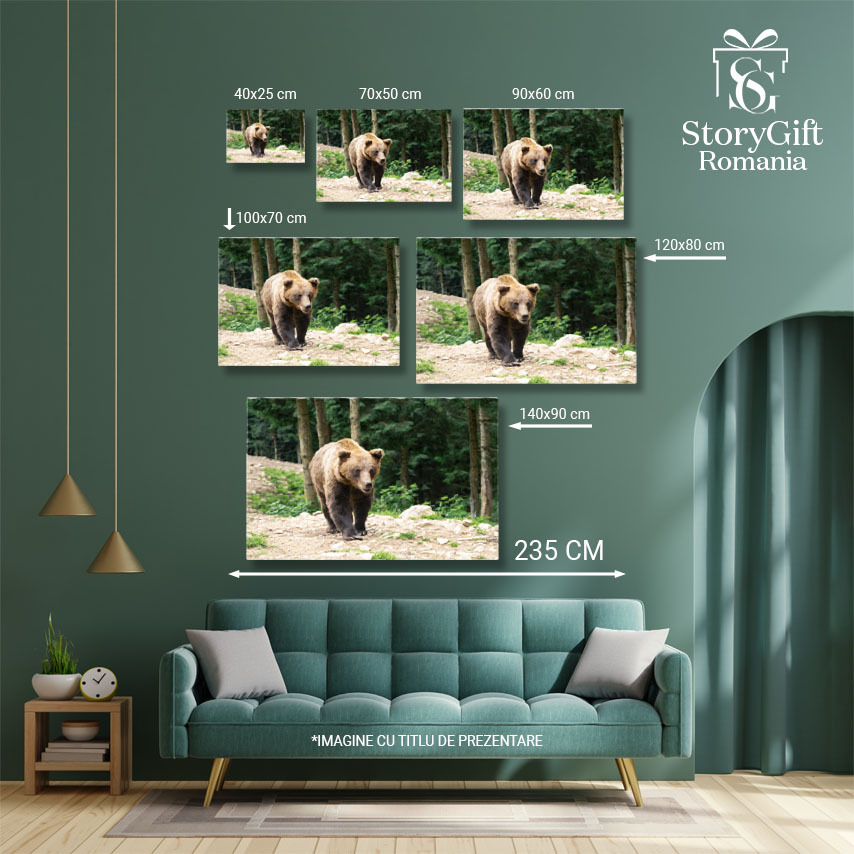 Tablou canvas cu urs, animnal salbatic, padure, pietre, natura, multicolor 40x25CM [4]