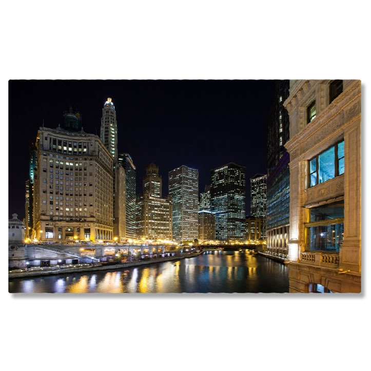 Oraș - Tablou Canvas Chicago la Amurg peste Rau Urban, Arhitectura, Chicago, Rau, Peisaj Urban 1159 40x25CM