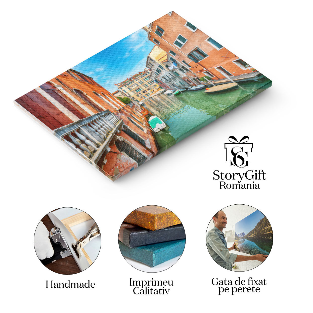 Tablou Canvas Vedere la Venetia cu Canalele Inguste Venetia, Canal, Pod, Arhitectura, Culoare 1208 40x25CM [1]