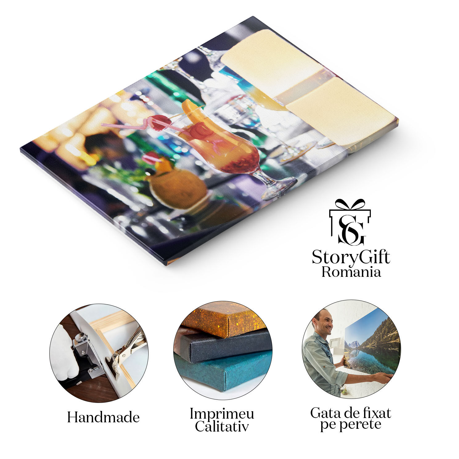 Tablou Canvas Vedere Focalizata la Cocktail-uri Bauturi, Focalizare, Lumina Artificiala, Interior, Ambianta 1251 40x25CM [1]