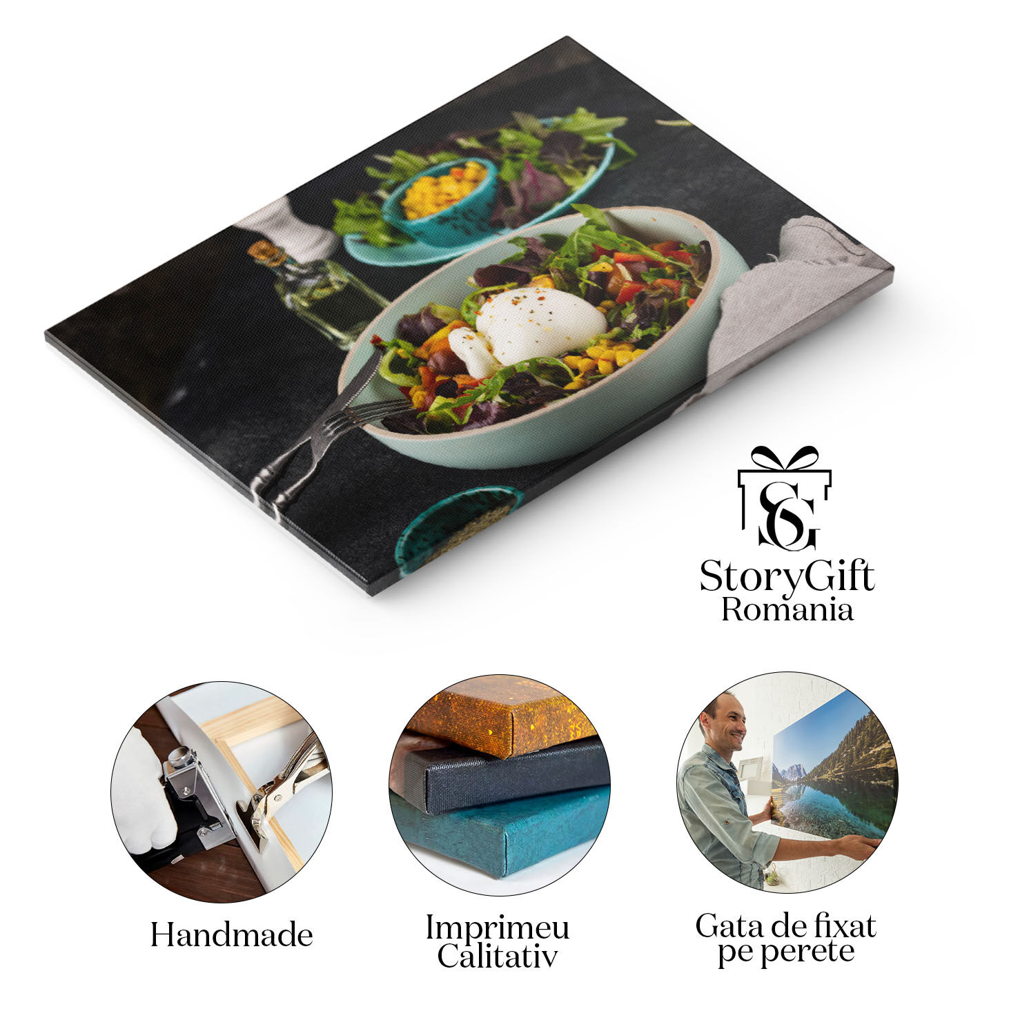 Tablou canvas cu salata, mancare sanatoasa, ou, porumb, multicolor 40x25CM [1]