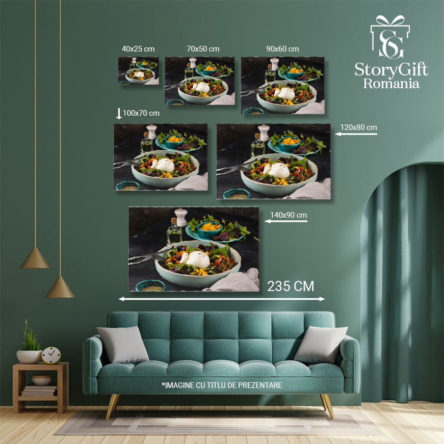 Tablou canvas cu salata, mancare sanatoasa, ou, porumb, multicolor 40x25CM [4]