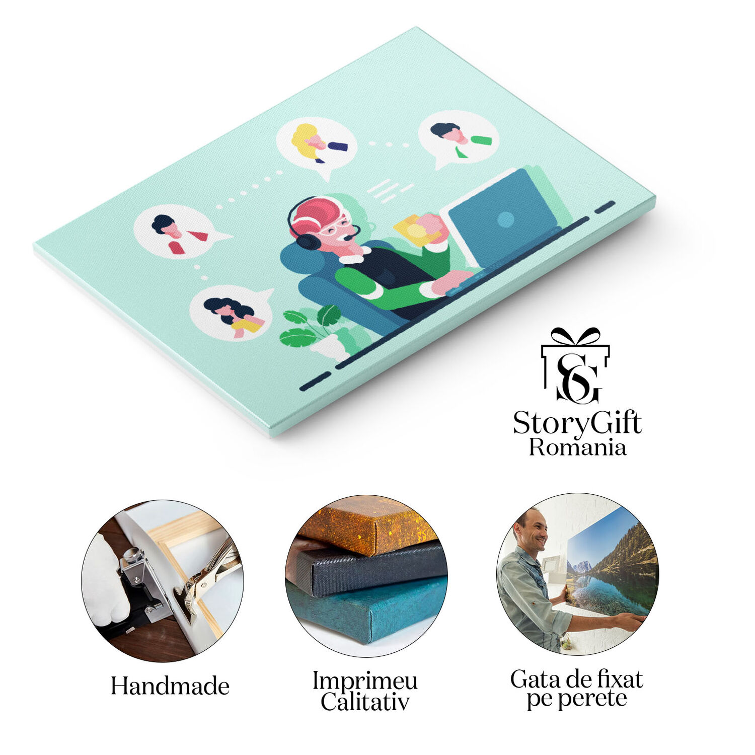 Tablou Canvas Lucrator in Call Center Raspunde la Apelurile Clientilor Problematici si Incearca sa ii Ajute 40x25CM [1]