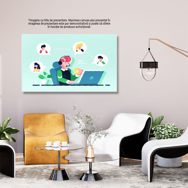 Tablou Canvas Lucrator in Call Center Raspunde la Apelurile Clientilor Problematici si Incearca sa ii Ajute 40x25CM [2]