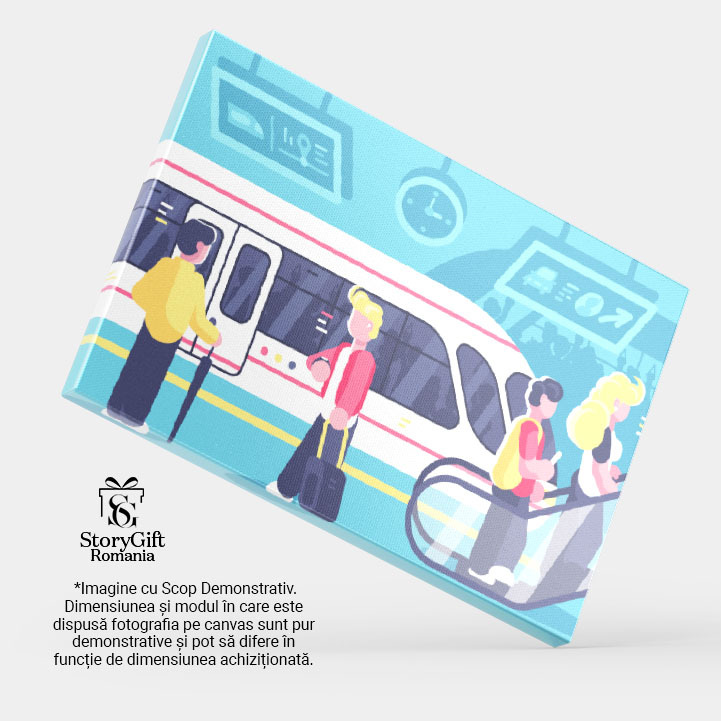 Tablou Canvas Persoane care se Grabesc sa Prinda Trenul, Gara Orasului cu Oameni care Vin si care Pleaca 40x25CM [3]