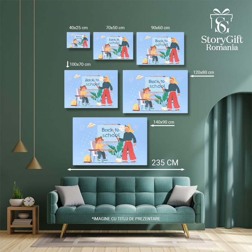 Tablou Canvas Intoarsa din Vacanta o Fetita cu Parul Prins Codite Vorbind cu Doamna Blonda in Bluza Verde 40x25CM [4]